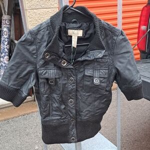 Children's Black Denim Jacket with Ribbed Accents